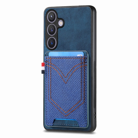 For Samsung Galaxy S25+ 5G Denim Texture Leather Skin Phone Case with Card Slot(Blue) - Galaxy S25+ 5G Cases by PMC Jewellery | Online Shopping South Africa | PMC Jewellery | Buy Now Pay Later Mobicred