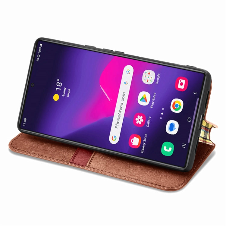 For Samsung Galaxy S25 Ultra 5G Cubic Grid Pressed Magnetic Leather Phone Case(Brown) - Galaxy S25 Ultra 5G Cases by PMC Jewellery | Online Shopping South Africa | PMC Jewellery | Buy Now Pay Later Mobicred