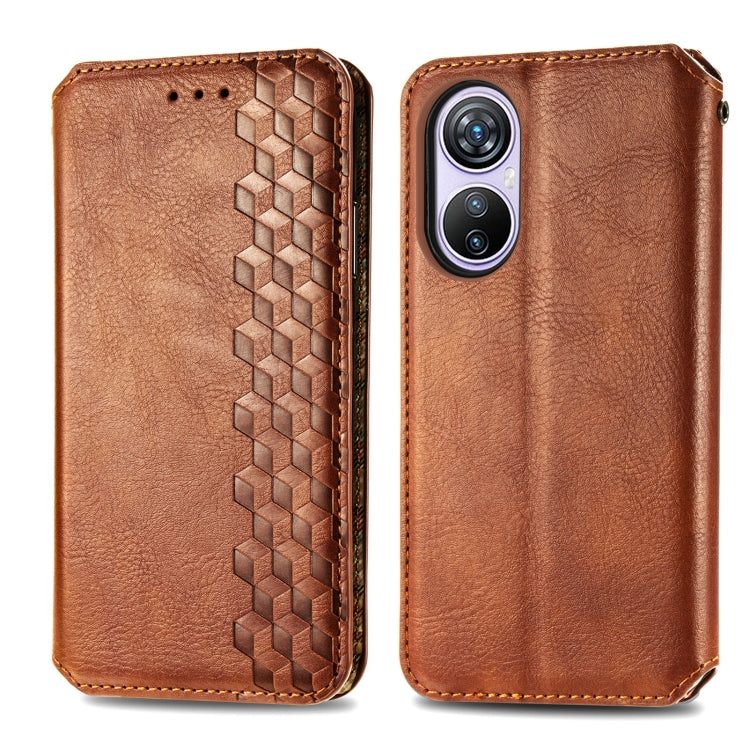 For Blackview A200 Pro Cubic Grid Pressed Magnetic Leather Phone Case(Brown) - More Brand by PMC Jewellery | Online Shopping South Africa | PMC Jewellery