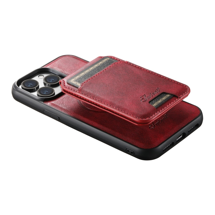 For iPhone 14 Pro Max Suteni H15 MagSafe Oil Eax Leather Detachable Wallet Back Phone Case(Red) - iPhone 14 Pro Max Cases by Suteni | Online Shopping South Africa | PMC Jewellery