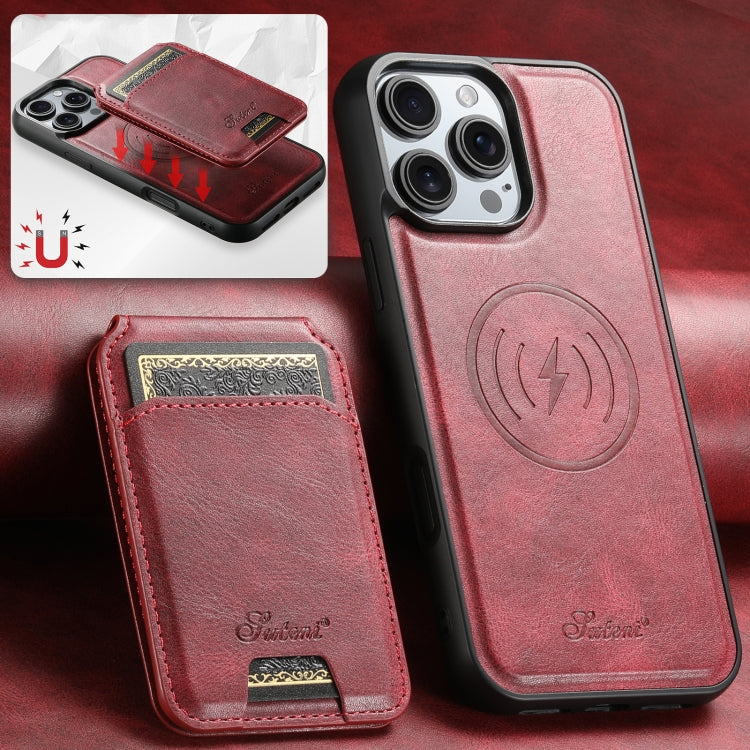 For iPhone 16 Plus Suteni H15 MagSafe Oil Eax Leather Detachable Wallet Back Phone Case(Red) - iPhone 16 Plus Cases by Suteni | Online Shopping South Africa | PMC Jewellery | Buy Now Pay Later Mobicred