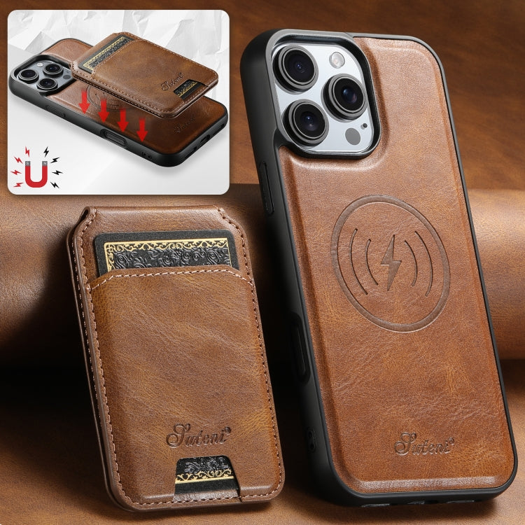 For iPhone 16 Pro Max Suteni H15 MagSafe Oil Eax Leather Detachable Wallet Back Phone Case(Brown) - iPhone 16 Pro Max Cases by Suteni | Online Shopping South Africa | PMC Jewellery | Buy Now Pay Later Mobicred