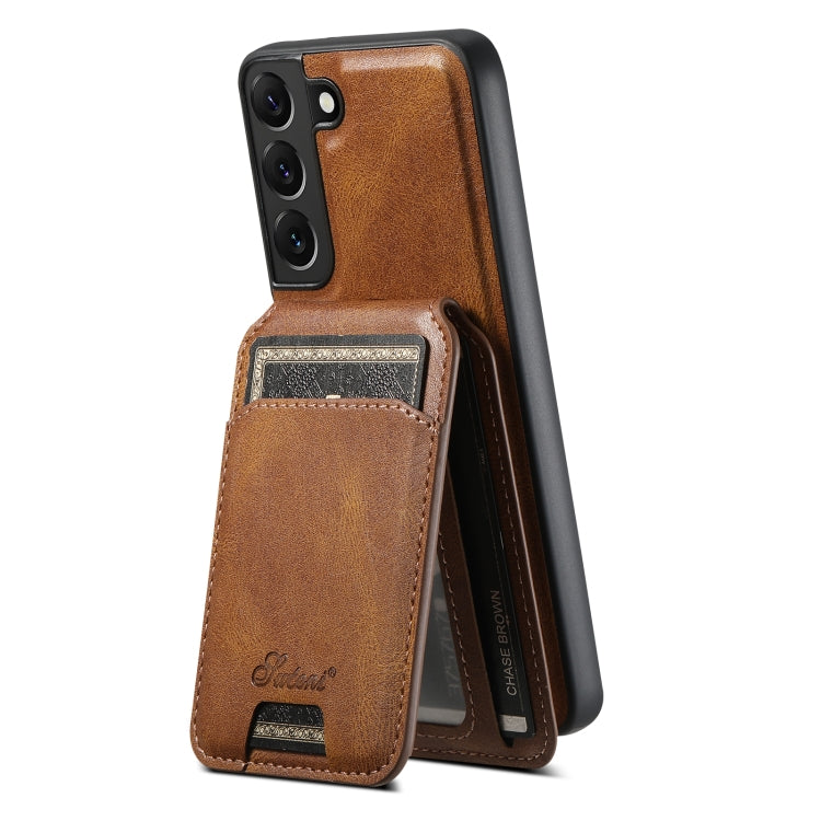 For Samsung Galaxy S22+ 5G Suteni H15 MagSafe Oil Eax Leather Detachable Wallet Back Phone Case(Khaki) - Galaxy S22 5G Cases by Suteni | Online Shopping South Africa | PMC Jewellery