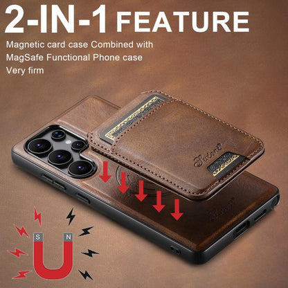 For Samsung Galaxy S25 Ultra 5G Suteni H15  Oil Eax Leather Detachable Wallet Back Phone Case(Brown) - Galaxy S25 Ultra 5G Cases by Suteni | Online Shopping South Africa | PMC Jewellery | Buy Now Pay Later Mobicred