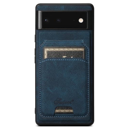 For Google Pixel 6 Suteni H16 Litchi Texture Leather Detachable Wallet Back Phone Case(Blue) - Google Cases by Suteni | Online Shopping South Africa | PMC Jewellery | Buy Now Pay Later Mobicred