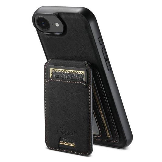 For iPhone 16e Suteni H16 Litchi Texture Leather Detachable Wallet Back Phone Case(Black) - iPhone 16e Cases by Suteni | Online Shopping South Africa | PMC Jewellery | Buy Now Pay Later Mobicred