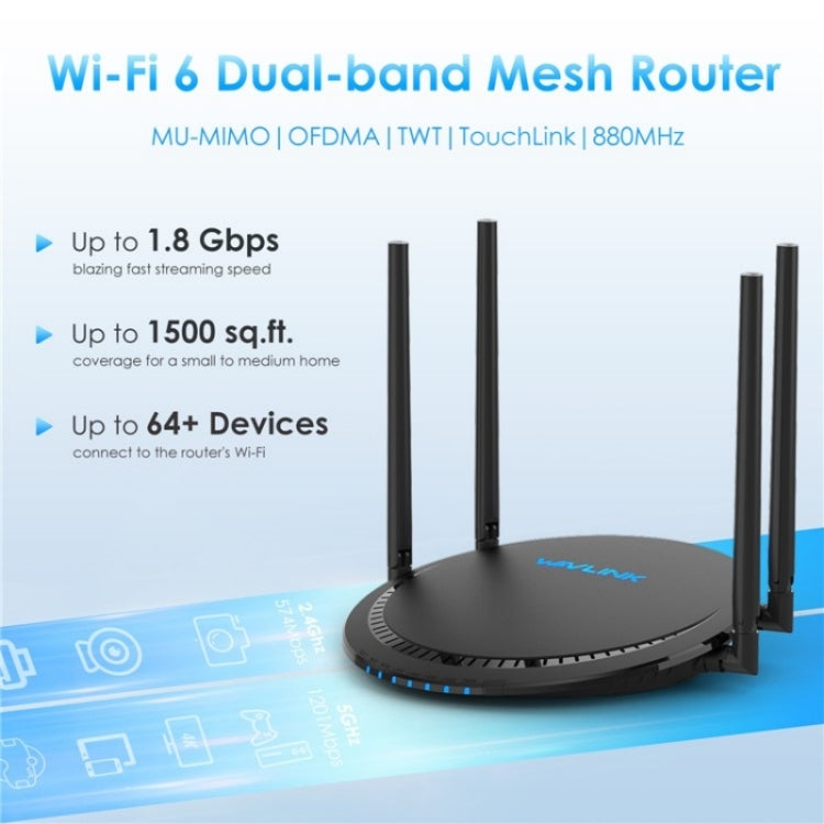 WAVLINK WN531AX2 AX1800 Dual Band Gigabit Wireless Internet Router WiFi 6 Repeater, Plug:UK Plug - Wireless Routers by WAVLINK | Online Shopping South Africa | PMC Jewellery | Buy Now Pay Later Mobicred