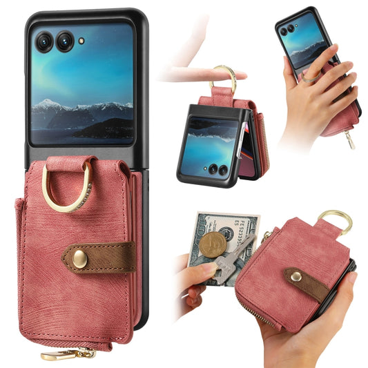 For Motorola Razr 40 Ultra Retro Skin-feel Ring Multi-card Wallet Phone Case(Pink) - Motorola Cases by PMC Jewellery | Online Shopping South Africa | PMC Jewellery | Buy Now Pay Later Mobicred