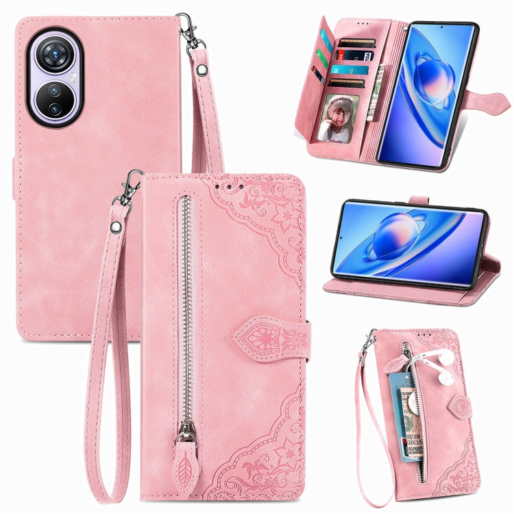For Blackview A200 Pro Embossed Flower Zipper Leather Phone Case(Pink) - More Brand by PMC TechLife | Online Shopping South Africa | PMC TechLife