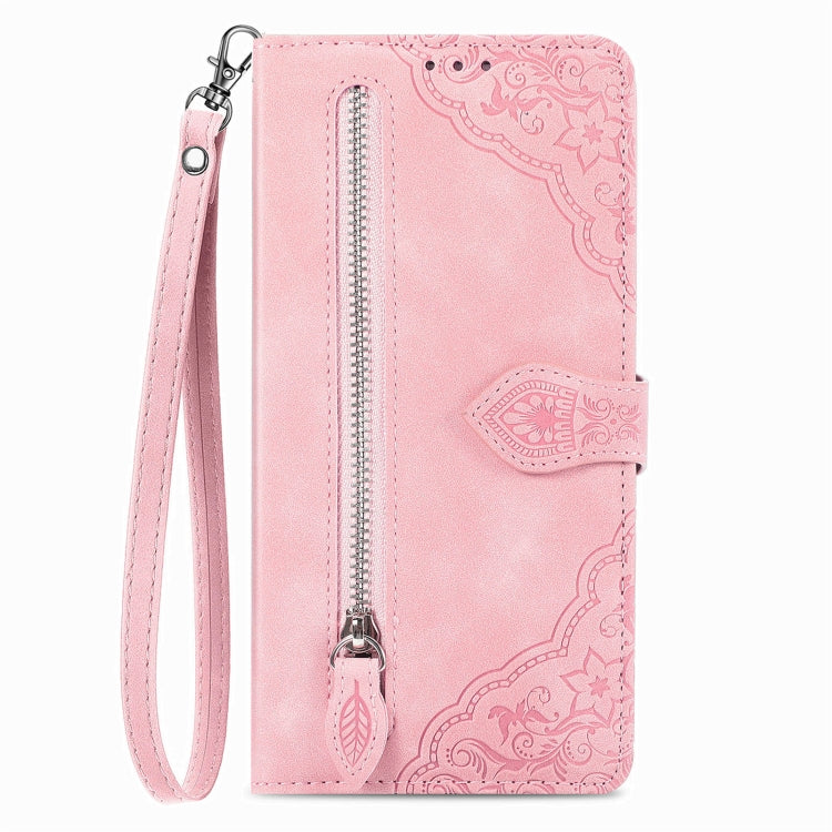 For Blackview A200 Pro Embossed Flower Zipper Leather Phone Case(Pink) - More Brand by PMC TechLife | Online Shopping South Africa | PMC TechLife