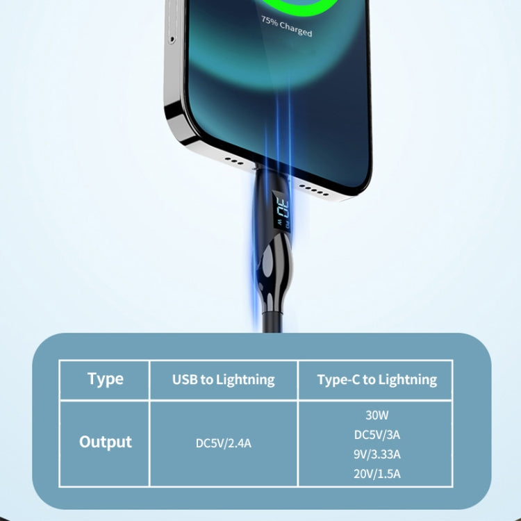 ENKAY PD30W Type-C to 8 Pin Fast Charging Data Silicone Cable with LED Display, Length:2m(Black) - free shipping - PMC Jewellery - Order now!