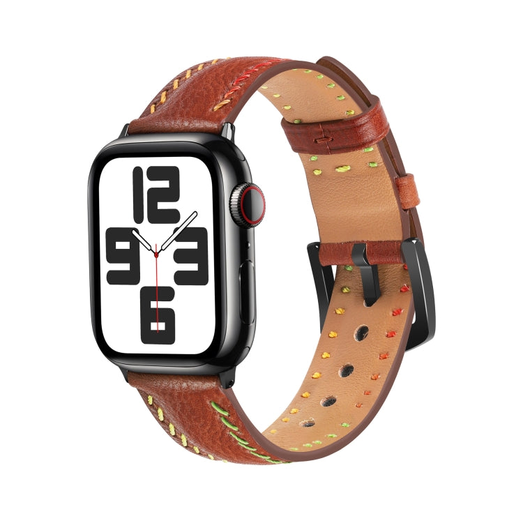 For Apple Watch Ultra 49mm Colorful Sewing Thread Leather Watch Band(Brown) - Watch Bands by PMC TechLife | Online Shopping South Africa | PMC TechLife | Buy Now Pay Later Mobicred