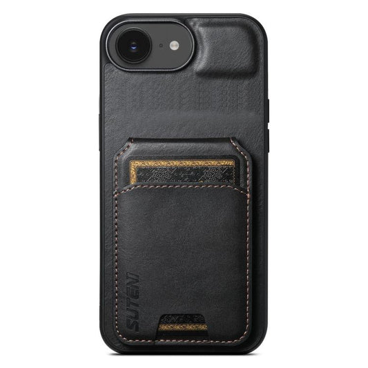 For iPhone 16e Suteni H02 Leather Wallet Stand Back Phone Case(Black) - iPhone 16e Cases by Suteni | Online Shopping South Africa | PMC Jewellery | Buy Now Pay Later Mobicred