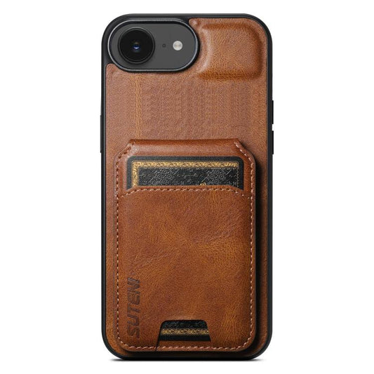 For iPhone 16e Suteni H02 Leather Wallet Stand Back Phone Case(Brown) - iPhone 16e Cases by Suteni | Online Shopping South Africa | PMC Jewellery | Buy Now Pay Later Mobicred