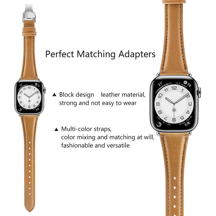 For Apple Watch SE 2023 40mm Plain Leather Butterfly Buckle Watch Band(Brown+Silver) - free shipping - PMC TechLife - Order now!