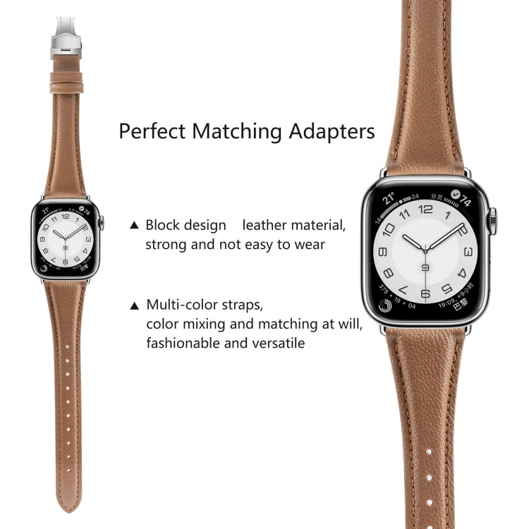 For Apple Watch Series 9 41mm Plain Leather Butterfly Buckle Watch Band(Dark Brown+Silver) - free shipping - PMC TechLife - Order now!
