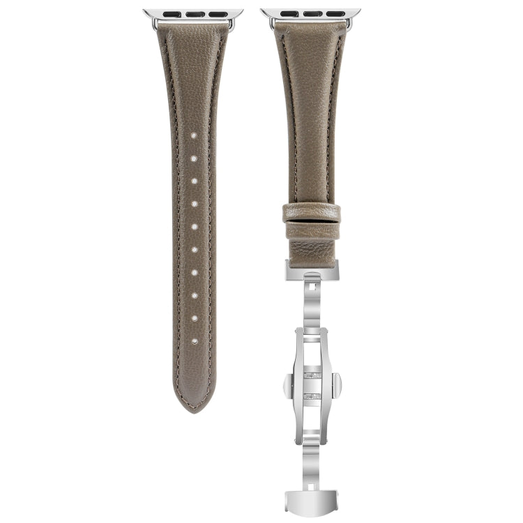 For Apple Watch Series 9 41mm Plain Leather Butterfly Buckle Watch Band(Gray+Silver) - free shipping - PMC TechLife - Order now!