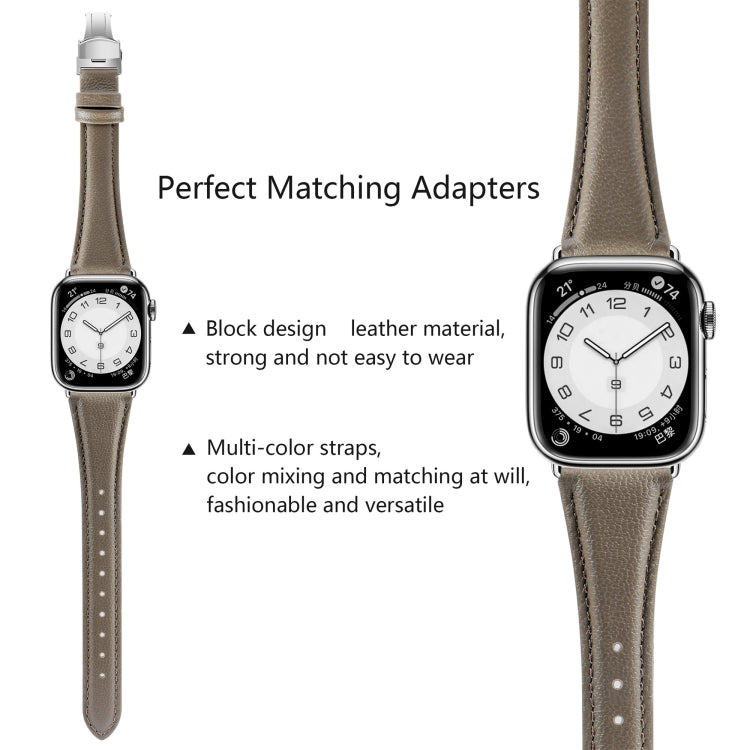For Apple Watch Ultra 49mm Plain Leather Butterfly Buckle Watch Band(Gray+Silver) - free shipping - PMC TechLife - Order now!