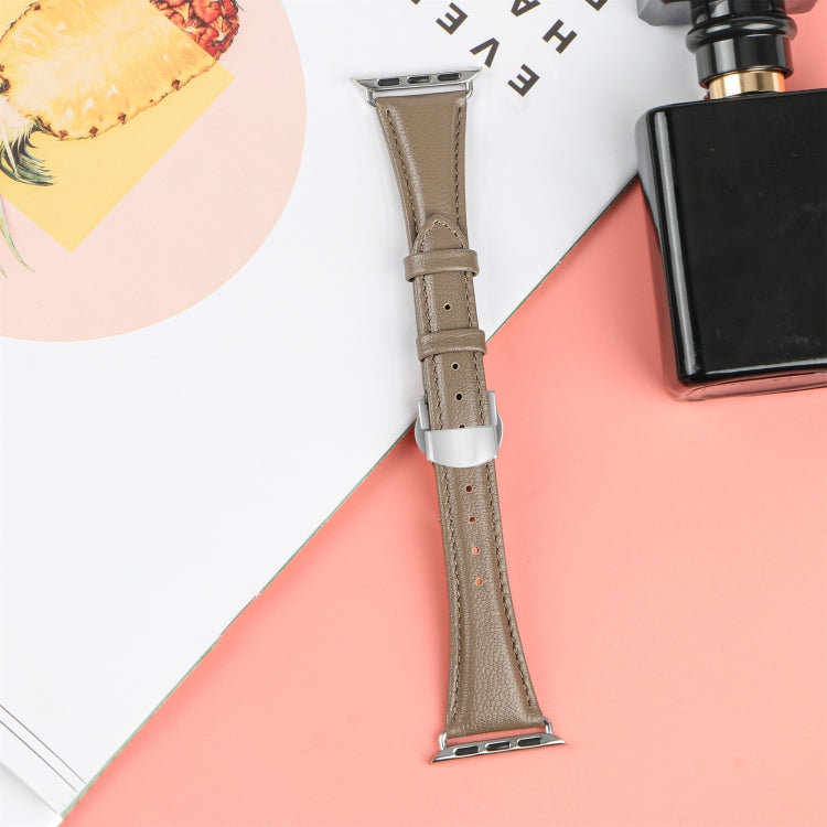 For Apple Watch Series 7 41mm Plain Leather Butterfly Buckle Watch Band(Gray+Silver) - free shipping - PMC TechLife - Order now!