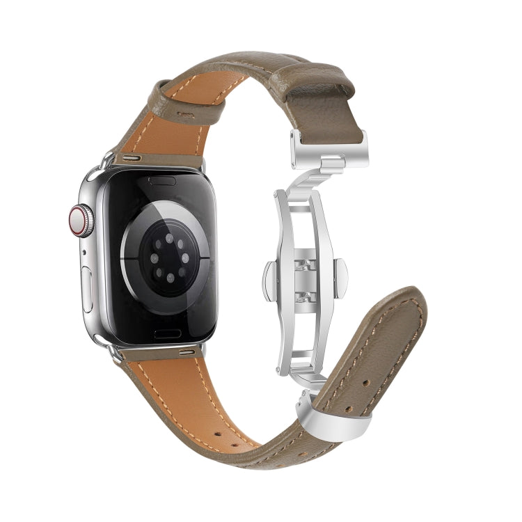For Apple Watch Series 6 44mm Plain Leather Butterfly Buckle Watch Band(Gray+Silver) - free shipping - PMC TechLife - Order now!