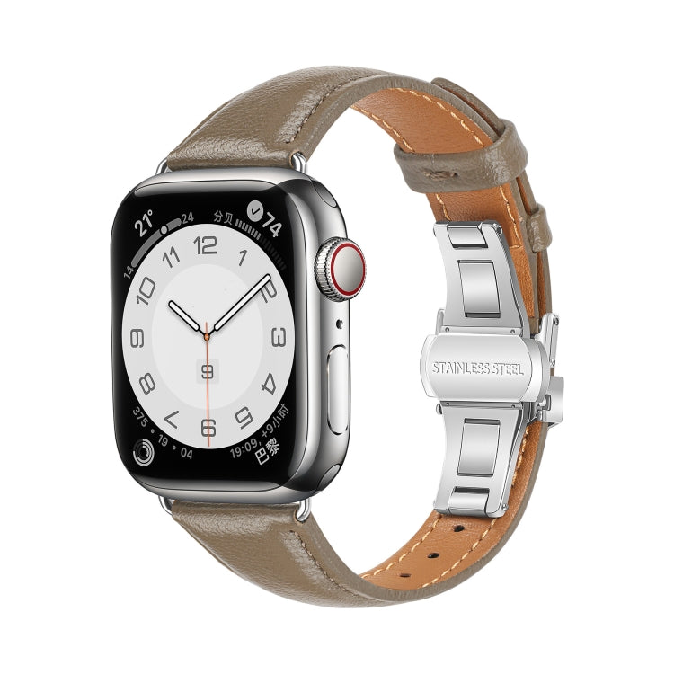 For Apple Watch Series 4 40mm Plain Leather Butterfly Buckle Watch Band(Gray+Silver) - free shipping - PMC TechLife - Order now!