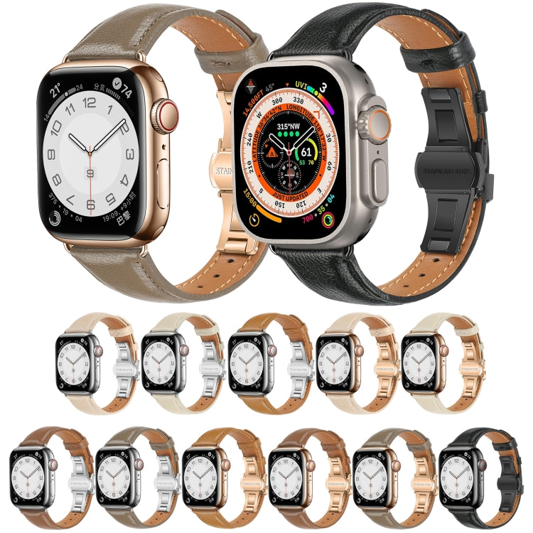 For Apple Watch Series 3 42mm Plain Leather Butterfly Buckle Watch Band(Gray+Silver) - free shipping - PMC TechLife - Order now!