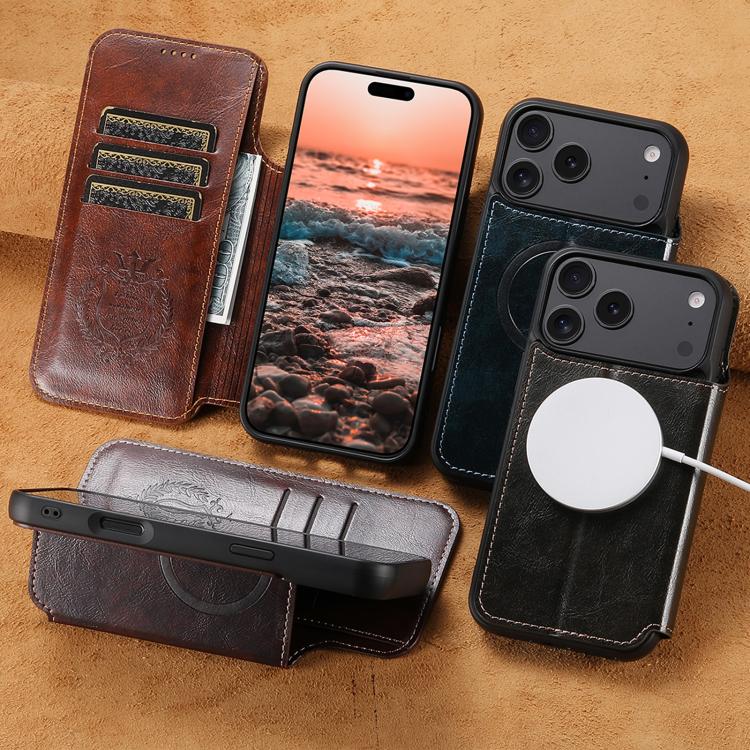 For iPhone 16 Plus Suteni J05 Leather Magnetic MagSafe Phone Case(Blue) - free shipping - PMC Jewellery - Order now!