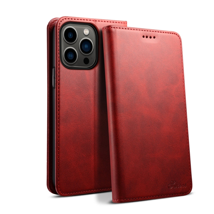 For iPhone 16 Pro Max Suteni Calf Texture Horizontal Flip Leather Phone Case(Red) - iPhone 16 Pro Max Cases by Suteni | Online Shopping South Africa | PMC Jewellery | Buy Now Pay Later Mobicred