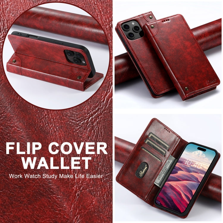 For iPhone 16 Pro Suteni Baroque Calf Texture Buckle Wallet Leather Phone Case(Red) - iPhone 16 Pro Cases by Suteni | Online Shopping South Africa | PMC Jewellery | Buy Now Pay Later Mobicred