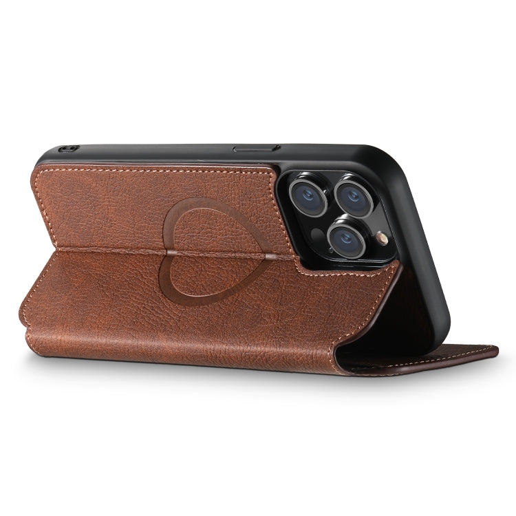 For iPhone 15 Pro Max Suteni J06 Retro Matte Litchi Texture Leather MagSafe Phone Case(Brown) - iPhone 15 Pro Max Cases by Suteni | Online Shopping South Africa | PMC Jewellery | Buy Now Pay Later Mobicred