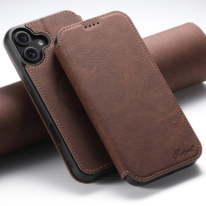 For iPhone 16 Suteni J06 Retro Matte Litchi Texture Leather MagSafe Phone Case(Brown) - iPhone 16 Cases by Suteni | Online Shopping South Africa | PMC Jewellery | Buy Now Pay Later Mobicred