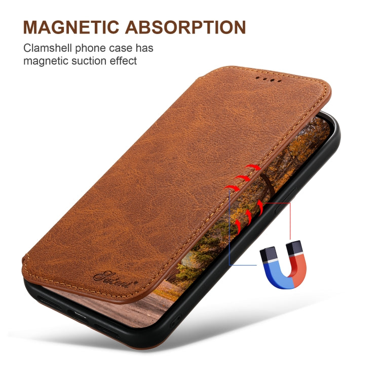 For iPhone 16 Plus Suteni J06 Retro Matte Litchi Texture Leather MagSafe Phone Case(Khaki) - free shipping - PMC Jewellery - Order now!