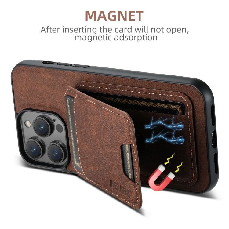 For iPhone 16 Pro Max Suteni H02 Litchi Leather Card Wallet Stand Back Phone Case(Brown) - iPhone 16 Pro Max Cases by Suteni | Online Shopping South Africa | PMC Jewellery | Buy Now Pay Later Mobicred