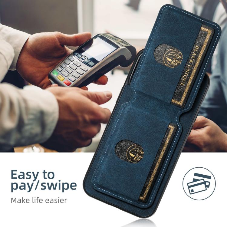 For iPhone 16e Suteni H02 Litchi Leather Card Wallet Stand Back Phone Case(Blue) - iPhone 16e Cases by Suteni | Online Shopping South Africa | PMC TechLife | Buy Now Pay Later Mobicred