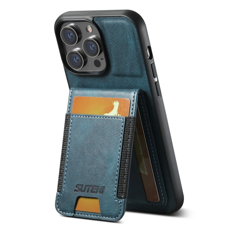 For iPhone 16 Pro Suteni H03 Oil Wax Leather Wallet Stand Back Phone Case(Blue) - iPhone 16 Pro Cases by Suteni | Online Shopping South Africa | PMC Jewellery | Buy Now Pay Later Mobicred