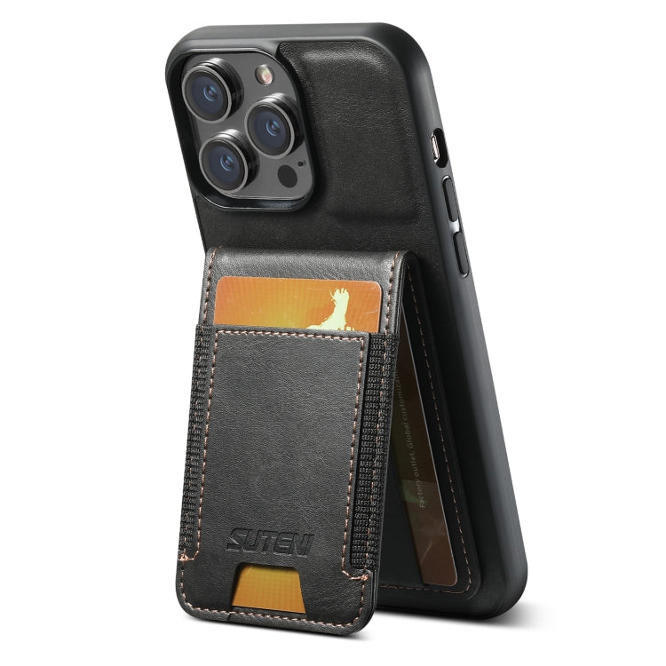 For iPhone 16 Pro Max Suteni H03 Oil Wax Leather Wallet Stand Back Phone Case(Black) - free shipping - PMC Jewellery - Order now!