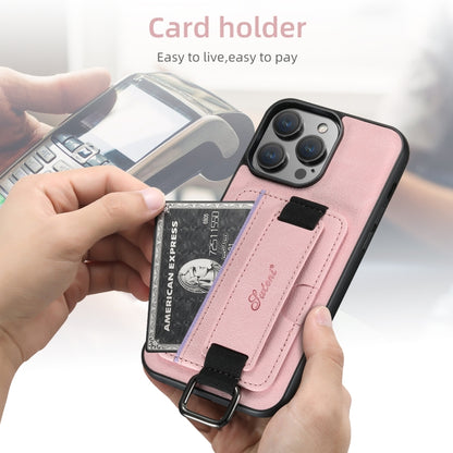 For iPhone 16 Pro Suteni H13 Litchi Leather Wrist Strap Wallet Back Phone Case(Pink) - iPhone 16 Pro Cases by Suteni | Online Shopping South Africa | PMC Jewellery | Buy Now Pay Later Mobicred