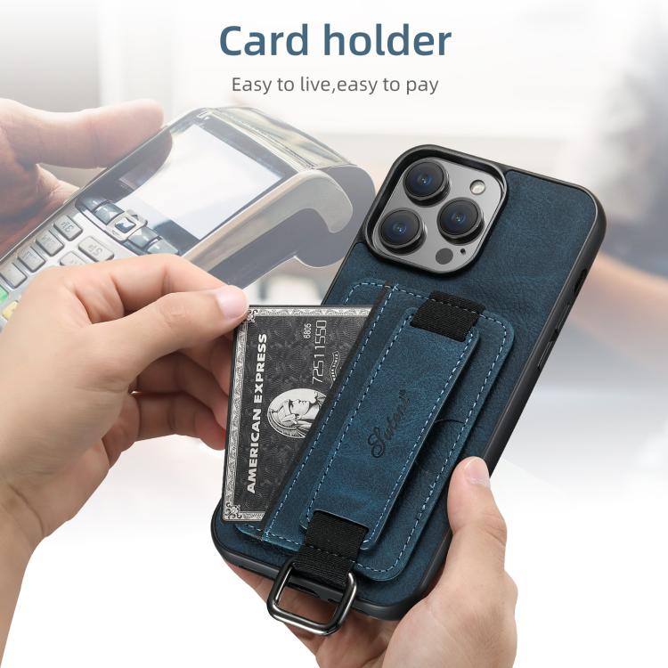 For iPhone 16e Suteni H13 Litchi Leather Wrist Strap Wallet Back Phone Case(Blue) - iPhone 16e Cases by Suteni | Online Shopping South Africa | PMC TechLife | Buy Now Pay Later Mobicred