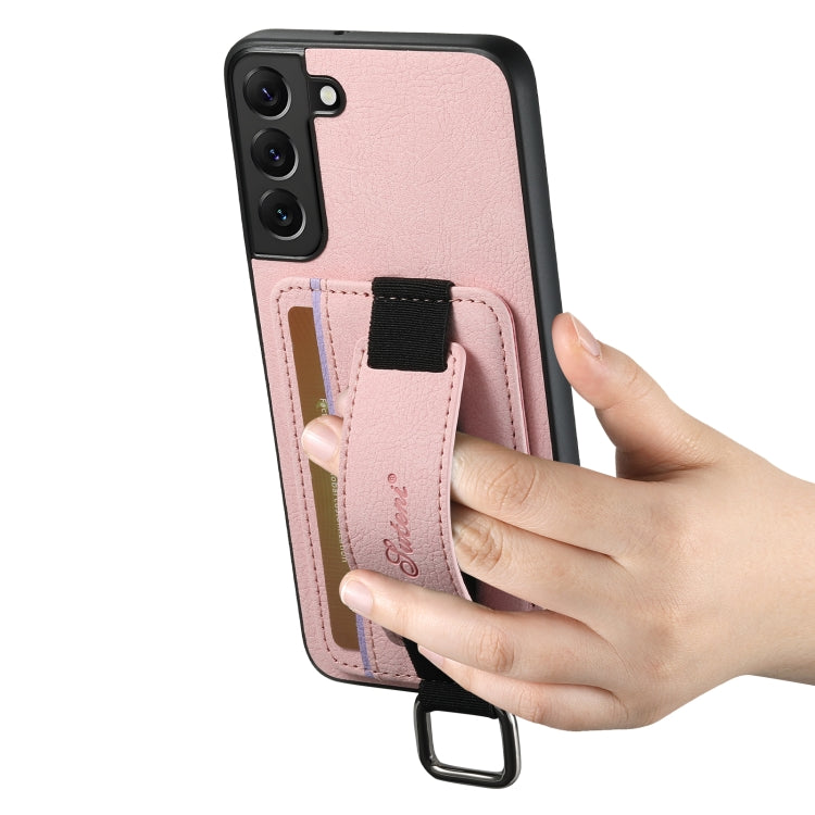 For Samsung Galaxy S24+ 5G Suteni H13 Litchi Leather Wrist Strap Wallet Back Phone Case(Pink) - Galaxy S24+ 5G Cases by Suteni | Online Shopping South Africa | PMC Jewellery | Buy Now Pay Later Mobicred