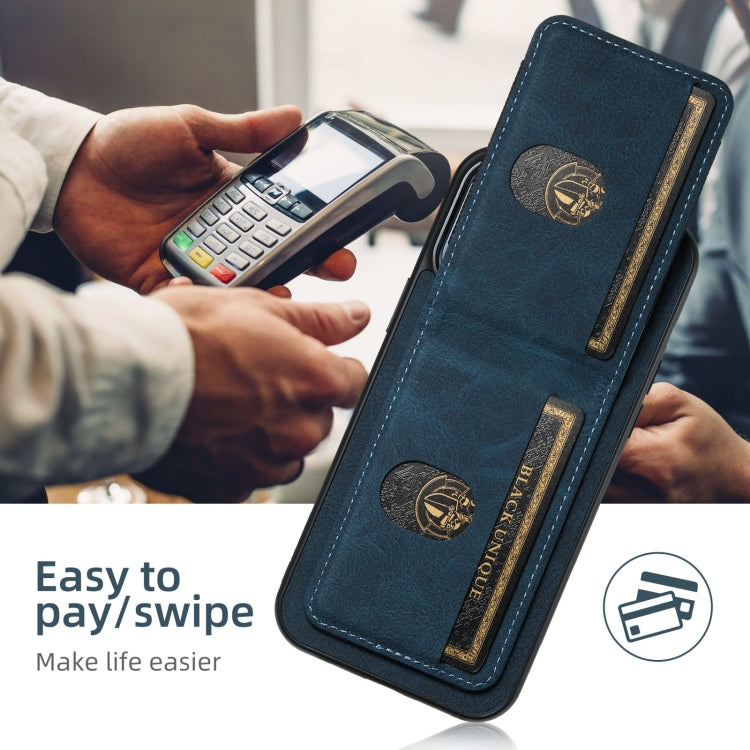 For iPhone 16 Plus Suteni H03 Litchi Leather Card Bag Stand Back Phone Case(Blue) - free shipping - PMC Jewellery - Order now!