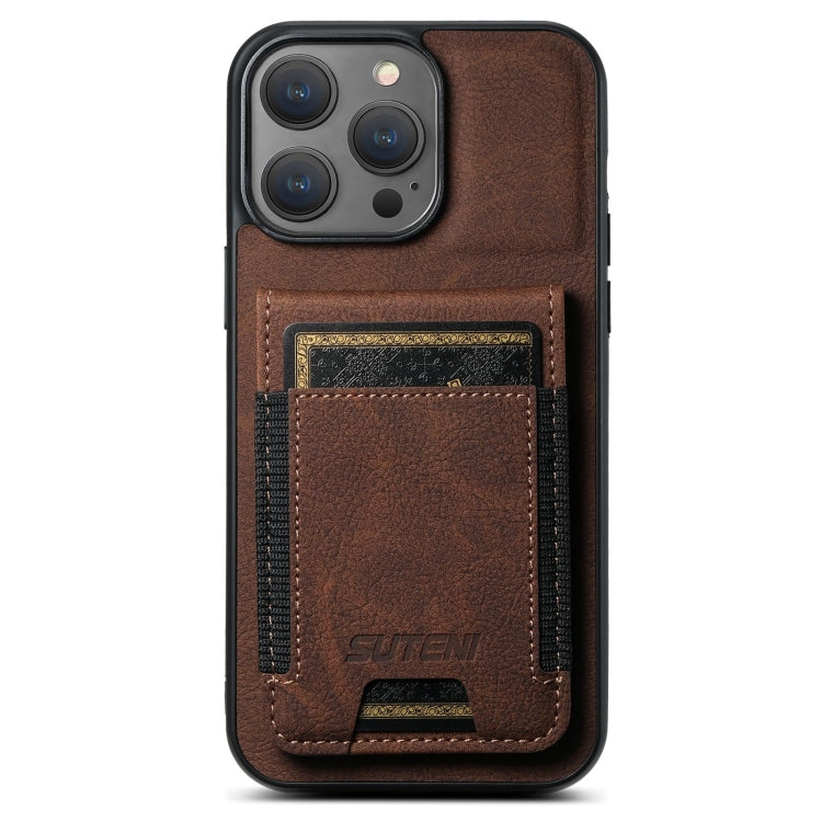 For iPhone 16 Pro Max Suteni H03 Litchi Leather Card Bag Stand Back Phone Case(Brown) - iPhone 16 Pro Max Cases by Suteni | Online Shopping South Africa | PMC Jewellery | Buy Now Pay Later Mobicred