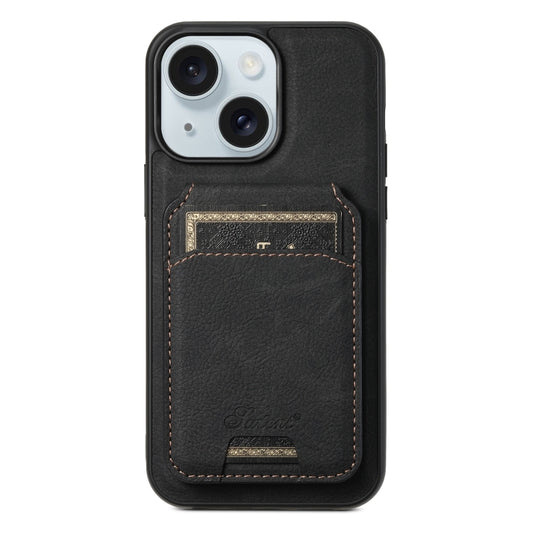 For iPhone 15 Plus Suteni H17 Litchi Texture Leather MagSafe Detachable Wallet Phone Case(Black) - iPhone 15 Plus Cases by Suteni | Online Shopping South Africa | PMC Jewellery | Buy Now Pay Later Mobicred