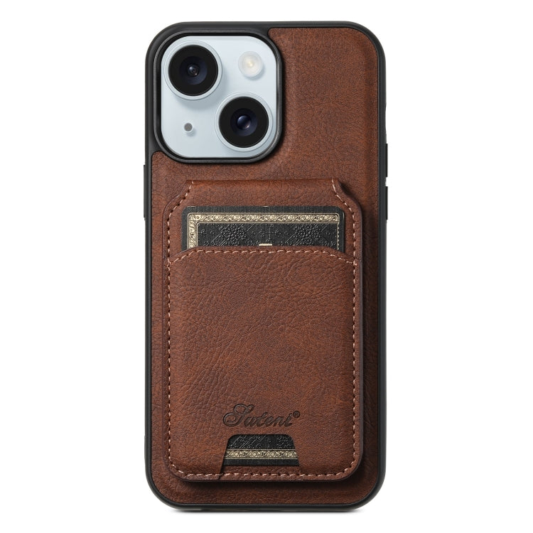 For iPhone 15 Plus Suteni H17 Litchi Texture Leather MagSafe Detachable Wallet Phone Case(Brown) - iPhone 15 Plus Cases by Suteni | Online Shopping South Africa | PMC Jewellery | Buy Now Pay Later Mobicred