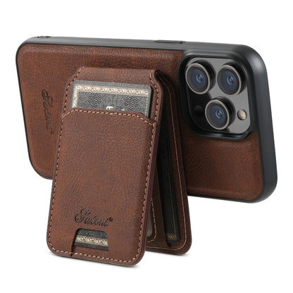 For iPhone 15 Plus Suteni H17 Litchi Texture Leather MagSafe Detachable Wallet Phone Case(Brown) - iPhone 15 Plus Cases by Suteni | Online Shopping South Africa | PMC Jewellery | Buy Now Pay Later Mobicred