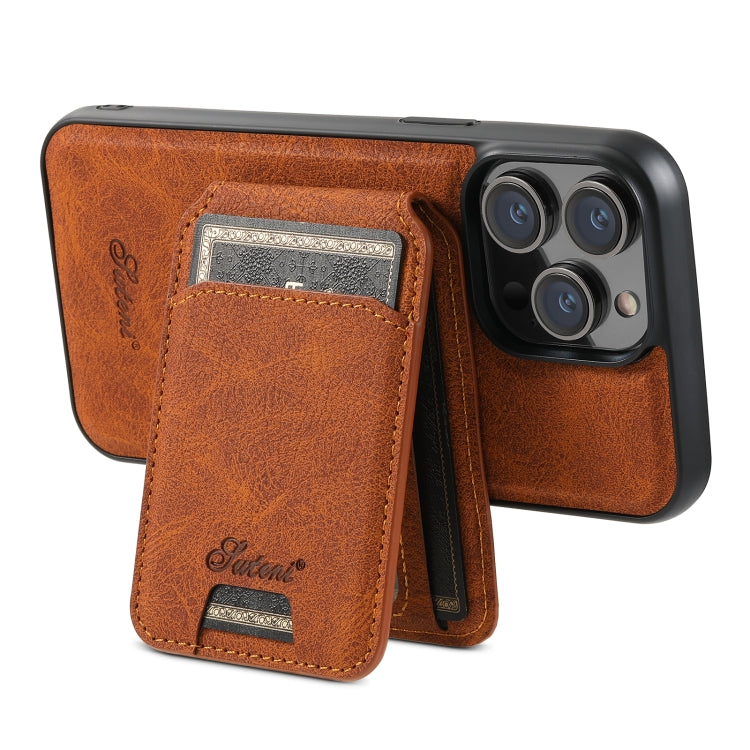 For iPhone 14 Plus Suteni H17 Litchi Texture Leather MagSafe Detachable Wallet Phone Case(Khaki) - iPhone 14 Plus Cases by Suteni | Online Shopping South Africa | PMC Jewellery | Buy Now Pay Later Mobicred