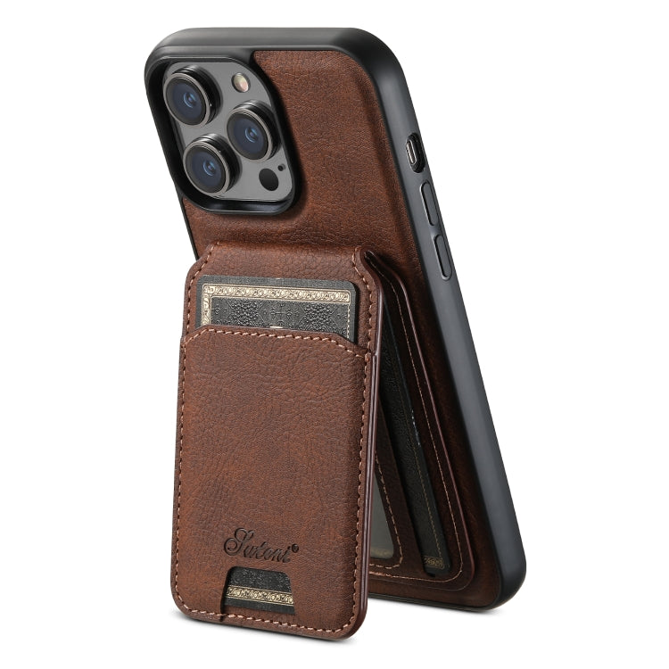 For iPhone 14 Pro Suteni H17 Litchi Texture Leather MagSafe Detachable Wallet Phone Case(Brown) - iPhone 14 Pro Cases by Suteni | Online Shopping South Africa | PMC Jewellery | Buy Now Pay Later Mobicred