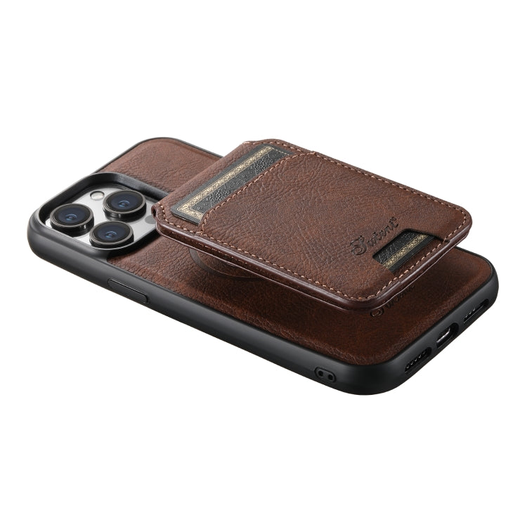 For iPhone 14 Pro Suteni H17 Litchi Texture Leather MagSafe Detachable Wallet Phone Case(Brown) - iPhone 14 Pro Cases by Suteni | Online Shopping South Africa | PMC Jewellery | Buy Now Pay Later Mobicred