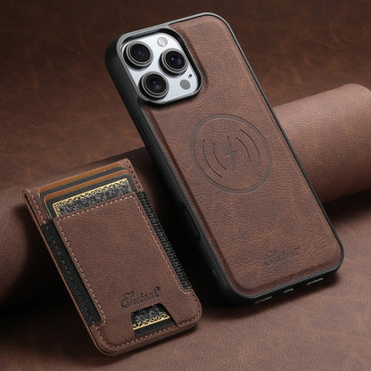 For iPhone 16 Pro Suteni H17 Litchi Texture Leather MagSafe Detachable Wallet Phone Case(Brown) - iPhone 16 Pro Cases by Suteni | Online Shopping South Africa | PMC Jewellery | Buy Now Pay Later Mobicred