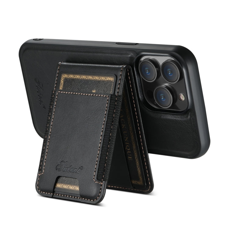 For iPhone 15 Pro Max Suteni H17 Oil Eax Leather MagSafe Detachable Wallet Phone Case(Black) - iPhone 15 Pro Max Cases by Suteni | Online Shopping South Africa | PMC Jewellery | Buy Now Pay Later Mobicred