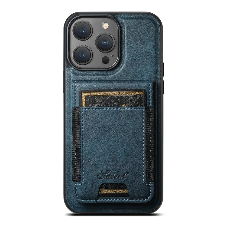 For iPhone 15 Pro Max Suteni H17 Oil Eax Leather MagSafe Detachable Wallet Phone Case(Blue) - iPhone 15 Pro Max Cases by Suteni | Online Shopping South Africa | PMC Jewellery | Buy Now Pay Later Mobicred